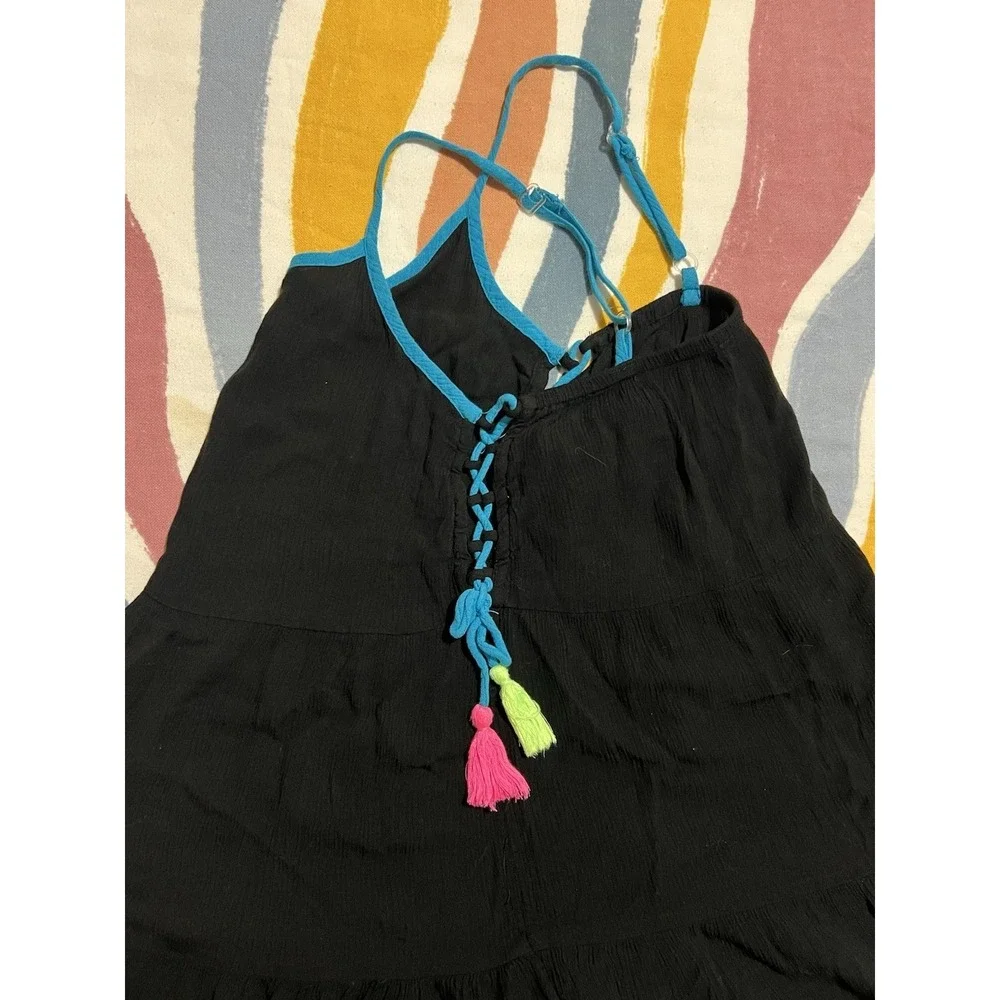 Justice Girls Size 6 Black V-Neck Knee Sundress Adjustable Straps Tassel